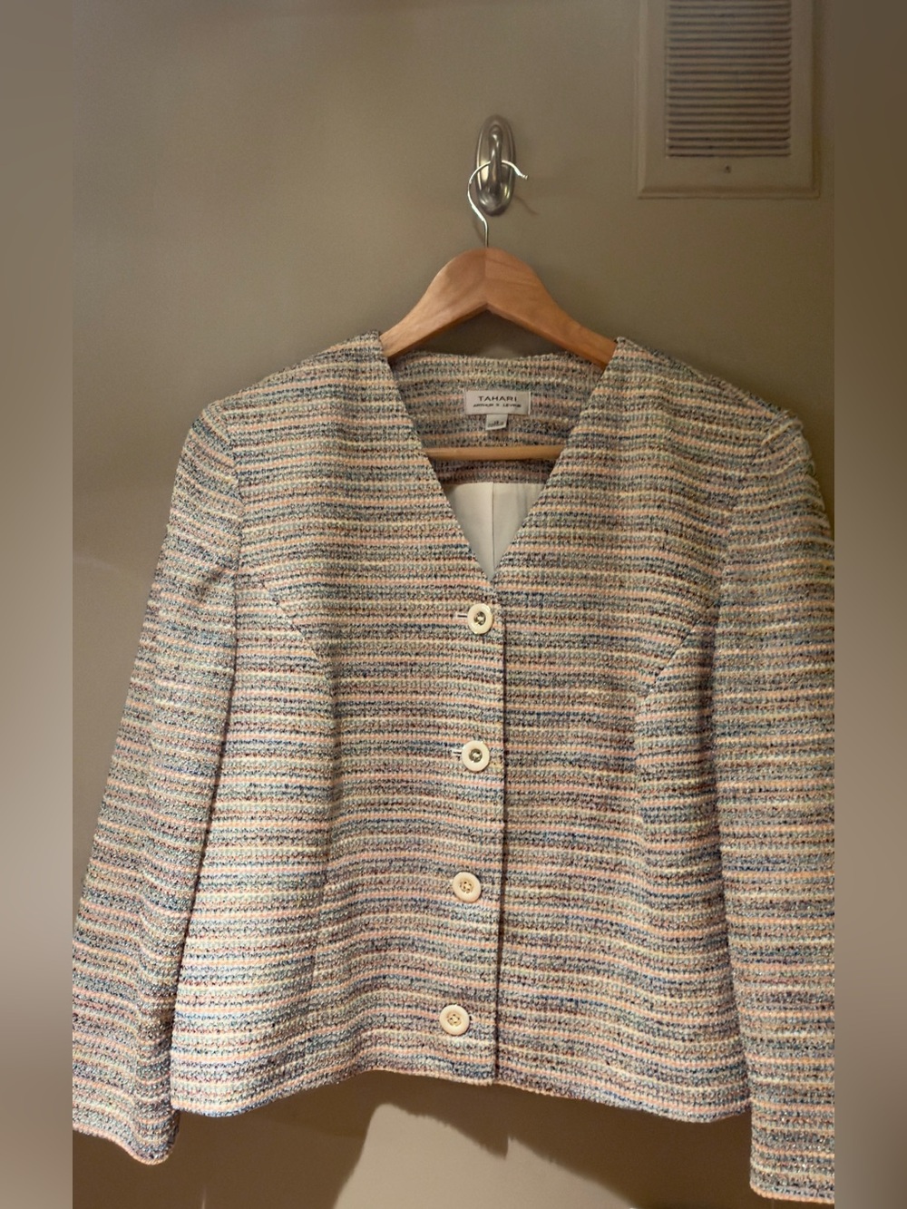 Tahari Cream Multicolor Tweed Blazer 12 NWT *Flawed*